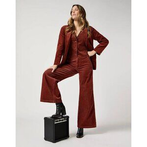 Wrangler Womens High-Rise Wide Corduroy Trousers in Madder Brown / Red sz 33